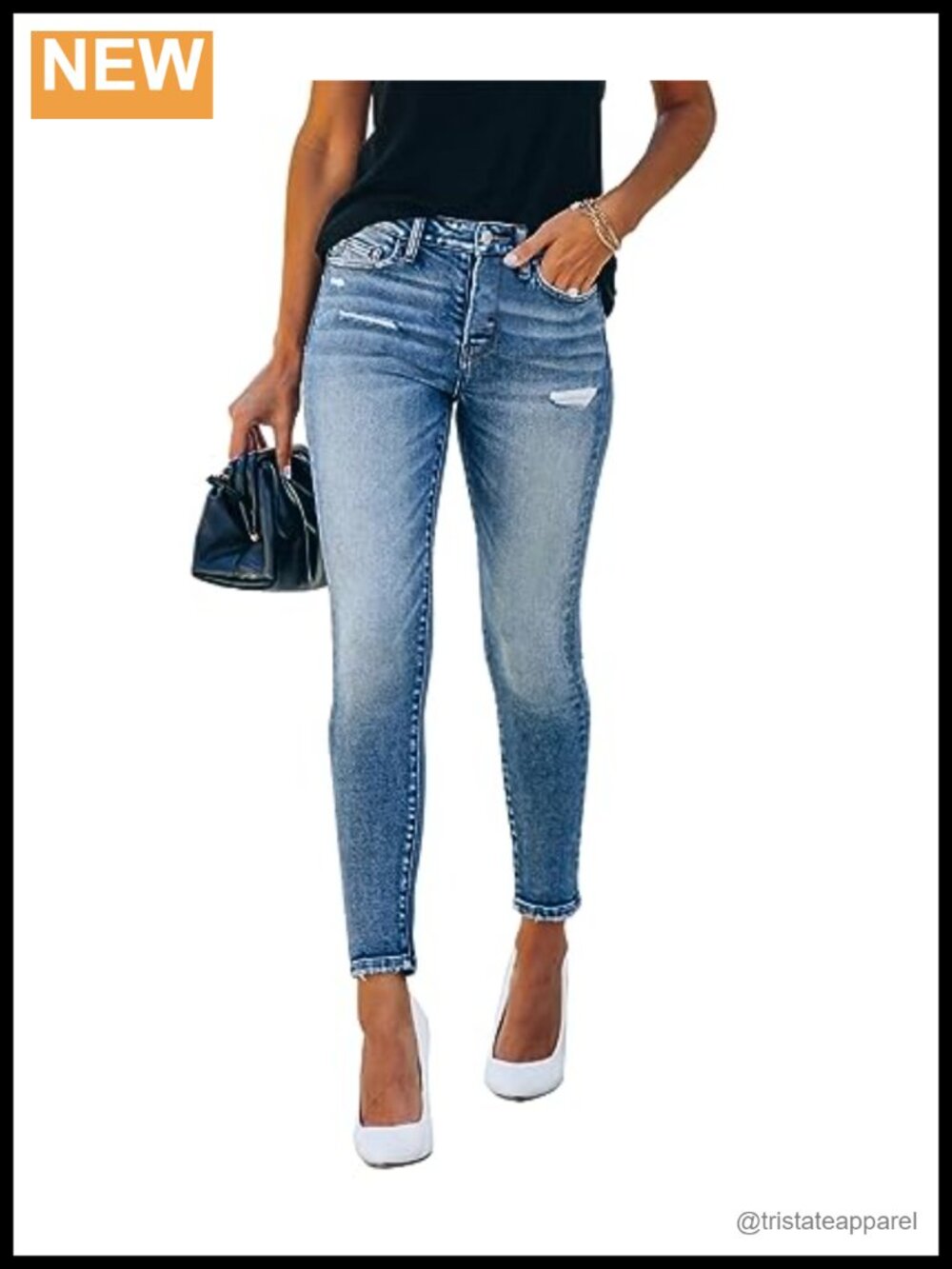 Women's Ripped Skinny Jeans Distressed Stretchy Denim Pants